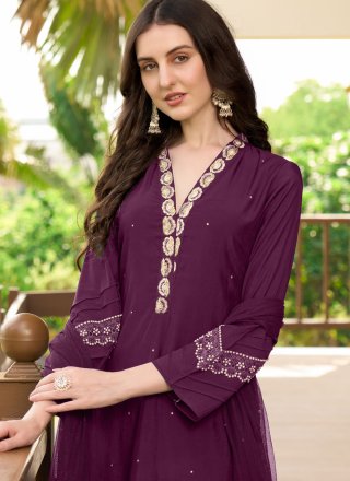 Purple Art Silk Embroidered and Moti Work Readymade Salwar Suit for Ceremonial