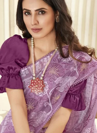 Purple Art Silk Embroidered and Sequins Work Contemporary Saree