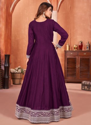 Purple Art Silk Salwar Suit with
