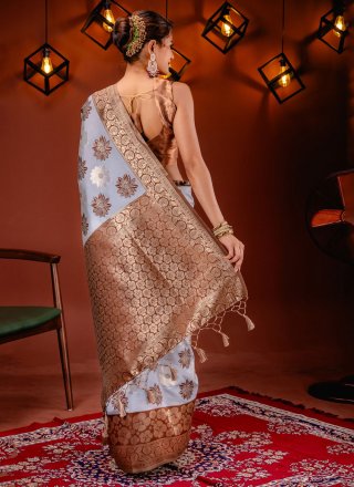 Purple Banarasi Silk Classic Sari with Zari Work