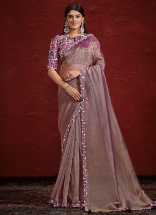 Purple Banarasi Silk Cut, Embroidered, Moti and Sequins Work Contemporary Sari