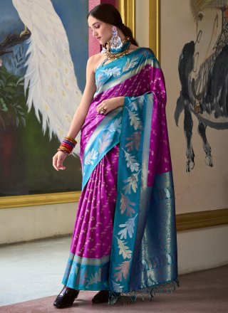 Purple Banarasi Silk Designer Sari