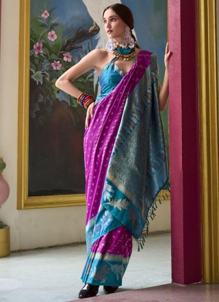 Purple Banarasi Silk Designer Sari