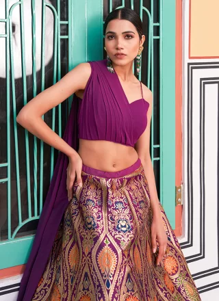 Purple Banarasi Silk Readymade Lehenga Choli with Weaving and Zari Work for Women