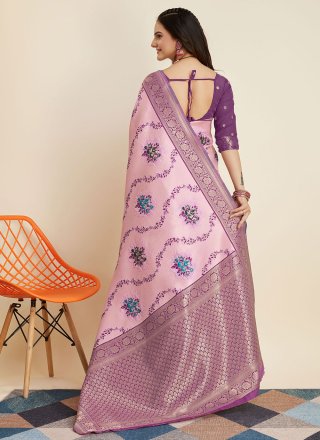 Purple Banarasi Silk Trendy Saree with Weaving Work for Women