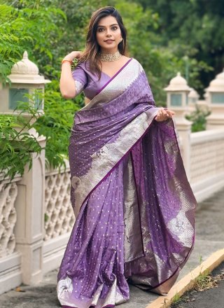 Purple Banarasi Silk Woven and Zari Work Contemporary Sari for Women