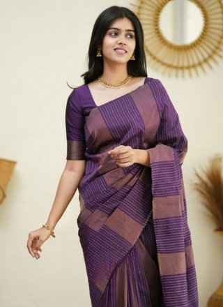 Purple Banarasi Silk Woven Work Classic Saree for Women