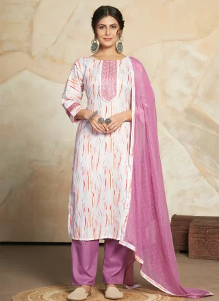 Purple Blended Cotton Digital Print and Embroidered Work Readymade Salwar Suit