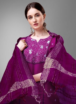 Purple Blended Cotton Readymade Salwar Suit