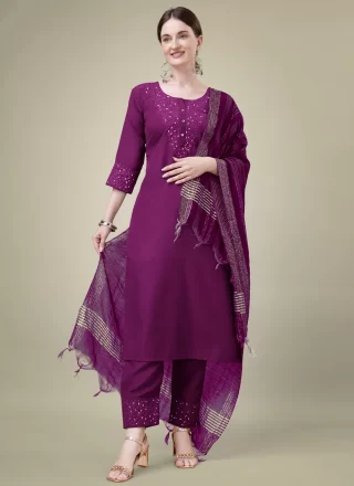 Purple Blended Cotton Salwar Suit