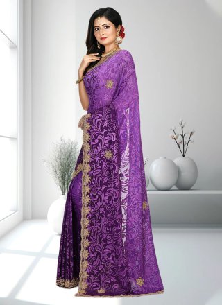 Purple Brasso Classic Saree with Hand Work for Women