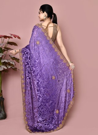 Purple Brasso Hand Work Trendy Saree for Women