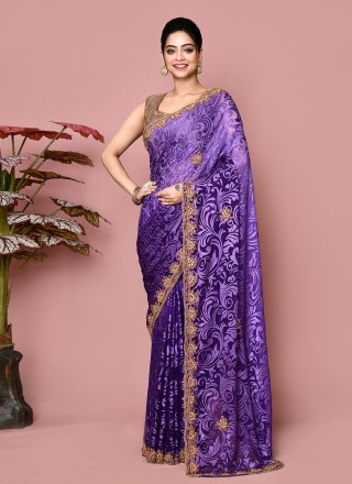 Purple Brasso Hand Work Trendy Saree for Women
