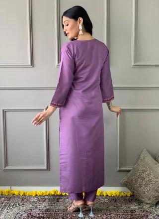 Purple Chanderi Designer with Embroidered and Print Work for Women