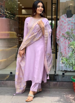 Purple Chanderi Embroidered Work Readymade Salwar Suit