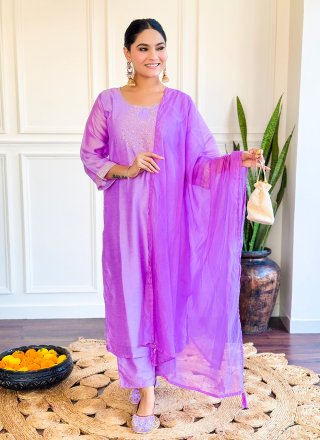 Purple Chanderi Embroidered Work Salwar Suit