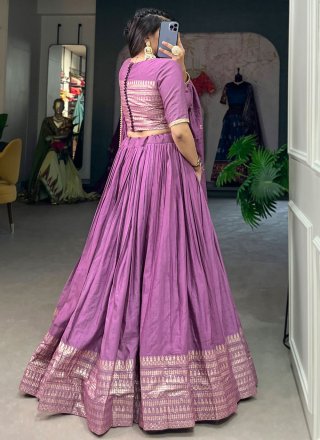 Purple Chanderi Patch Border, Weaving and Zari Work Lehenga Choli