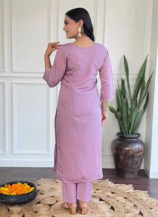 Purple Chanderi Salwar Suit with Embroidered and Woven Work for Casual