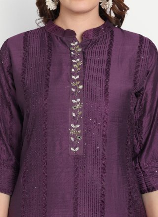 Purple Chanderi Silk Party Wear Kurti with Embroidered Work for Ceremonial