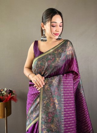 Purple Chanderi Silk Traditional Saree