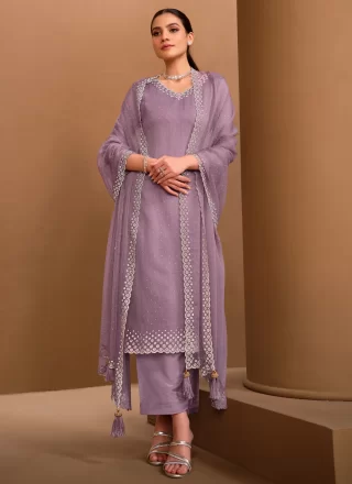 Purple Chiffon Salwar Suit with Swarovski Work