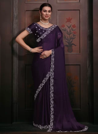 Purple Chiffon Trendy Saree with Zircon Work