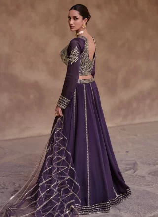 Purple Chinon Embroidered and Sequins Work A - Line Lehenga Choli for Ceremonial