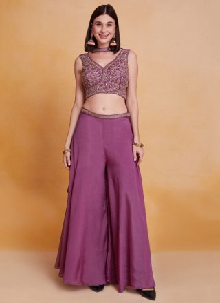 Purple Chinon Embroidered and Sequins Work Salwar Suit