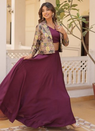 Purple Chinon Plain Work Readymade Lehenga Choli