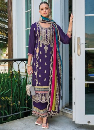 Purple Chinon Salwar Suit with