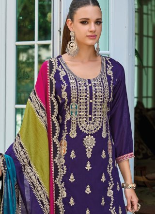 Purple Chinon Salwar Suit with