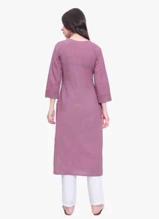 Purple Cotton Casual Kurti with Chikankari Work
