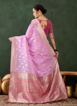 Purple Cotton Classic Sari with Woven Work for Women