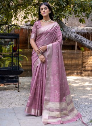 Purple Cotton Contemporary Sari with Woven Work for Ceremonial