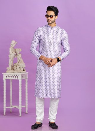 Purple Cotton Digital Print Work Kurta Pyjama