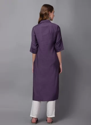 Purple Cotton Silk Casual Kurti with Buttons Work for Casual