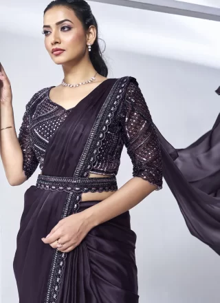 Purple Crepe Silk Designer Saree with Hand, Khatli, Sequins and Thread Work for Women