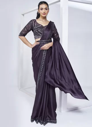 Purple Crepe Silk Designer Saree with Hand, Khatli, Sequins and Thread Work for Women
