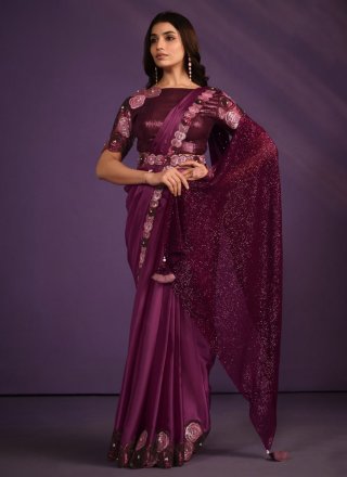 Bridal, Reception, Traditional, Wedding Purple and Violet color Silk,  Tissue fabric Saree : 1816997