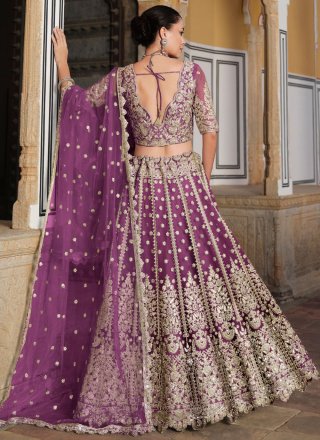 Purple Dimond, Embroidered and Sequins Work Net Lehenga Choli