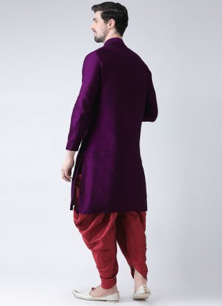 Purple Dupion Silk Angrakha Mens Wear with Embroidered Work