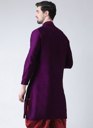 Purple Dupion Silk Angrakha Mens Wear with Embroidered Work for Men