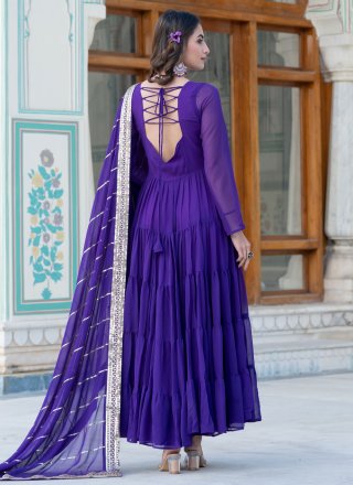Purple Faux Georgette  Designer Gown In Plain