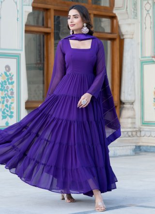 Purple Faux Georgette  Designer Gown In Plain