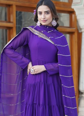 Purple Faux Georgette  Designer Gown In Plain