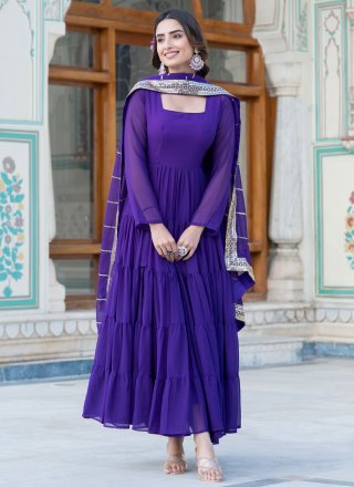 Purple Faux Georgette  Designer Gown In Plain