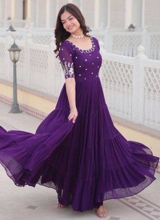 Purple Faux Georgette  Designer Gown