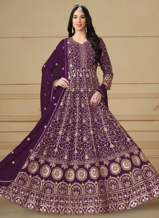 Purple Faux Georgette Embroidered and Sequins Work Salwar Suit for Women