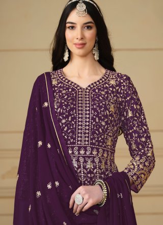 Purple Faux Georgette Embroidered and Sequins Work Salwar Suit for Women