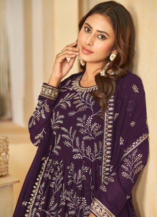 Purple Faux Georgette Embroidered and Sequins Work Trendy Suit for Party